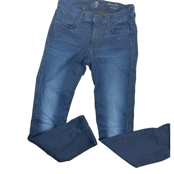 7 Seven For All Mankind Dark Blue Modern Straight‎ Jean 28 Womens Stretch 28x29 - Picture 1 of 5